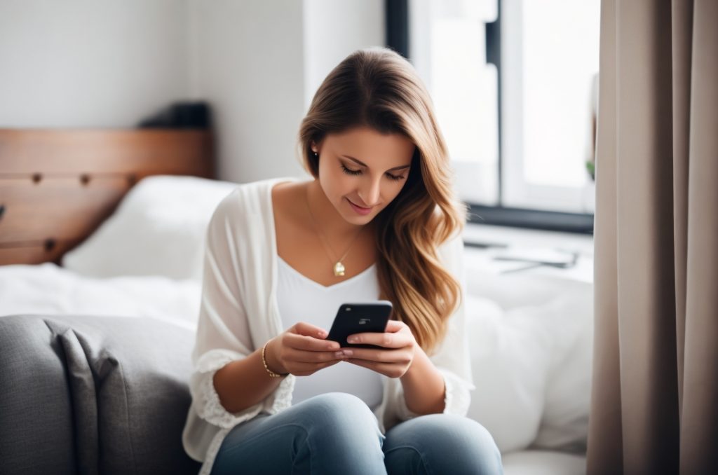 woman looking at her phone